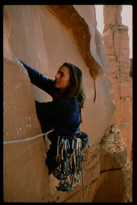 1996: Primrose Dihedrals, Utah
Early days climbing desert towers with the always cheerful Charlie Fowler. I waited tables at Eddie McStiff’s in Moab and climbed the rest of the time, and first bumped into Charlie at Indian Creek. What I remember most about Charlie was his sheer love of all climbing—he was equally enthusiastic about the chossiest, crumbly pile as he was about Fitzroy…eventually you learned to be ready for anything when going along to whatever place he was on about 🤞🏻
📷 Charlie Fowler