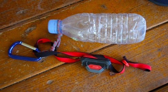 waterbottle and headlamp